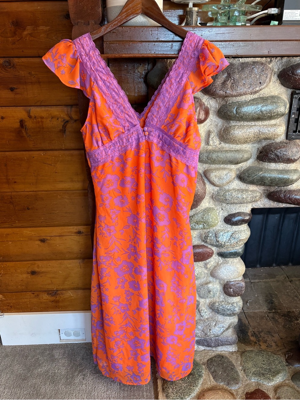 Icône Par Simons Orange Purple Floral Lace Midi Dress M